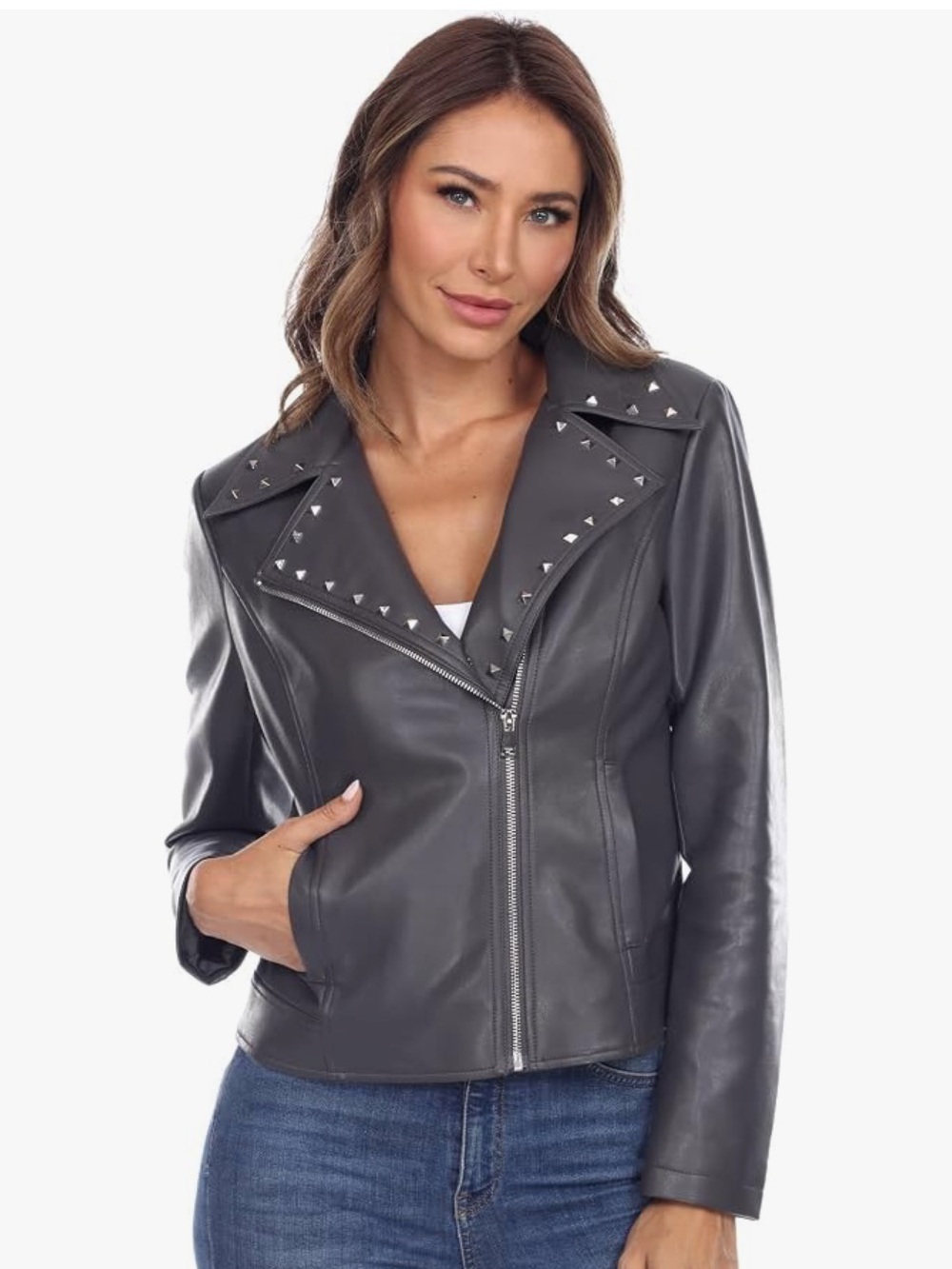 Vegan leather Moto studded jacket Medium